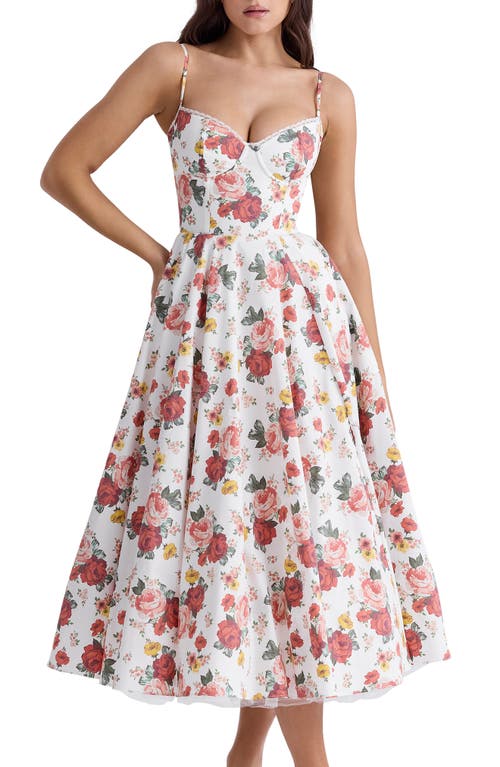 HOUSE OF CB HOUSE OF CB MADEMOISELLE BUSTIER STRETCH SATIN MIDI DRESS 