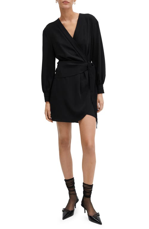 MANGO Long Sleeve Wrap Dress Black at Nordstrom,