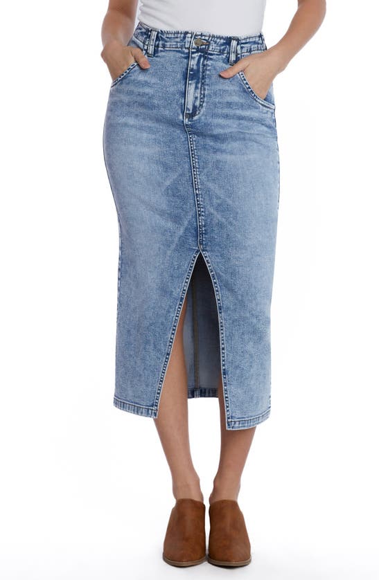 Shop Wash Lab Denim Daily Slit Denim Midi Skirt In Blue Agate