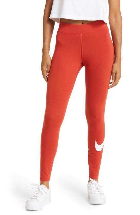 Nike Sportswear Swoosh Leggings In Cinnabar/ White