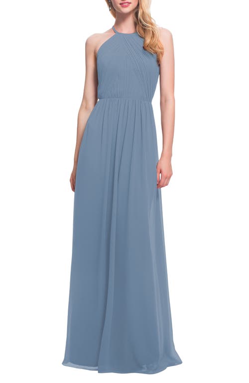 #Levkoff Halter Neck Chiffon A-Line Gown in Slate