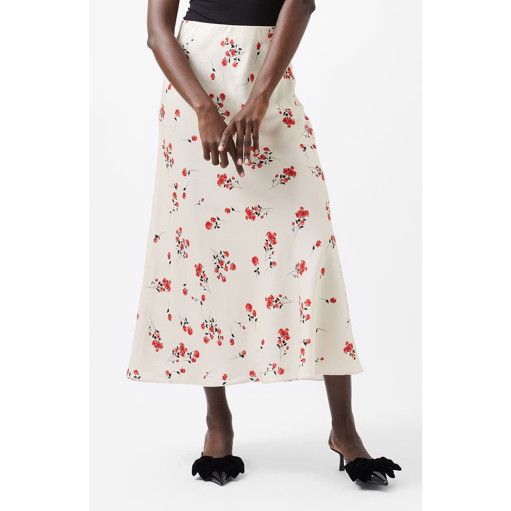 French Connection Floramour Ennis Satin Maxi Skirt In Classic Cream Multi In Classic Cream Multi