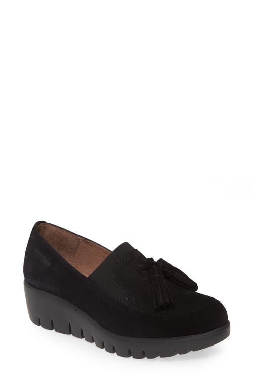 Talla Loafer Wedge in Black Water-Resistant Suede
