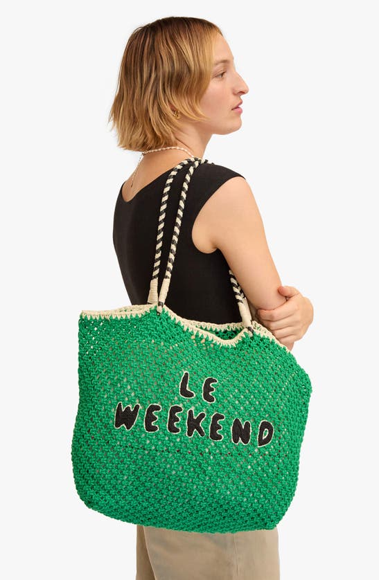 Shop Clare V Le Weekend Knot Tote In Green Crochet W/ Black