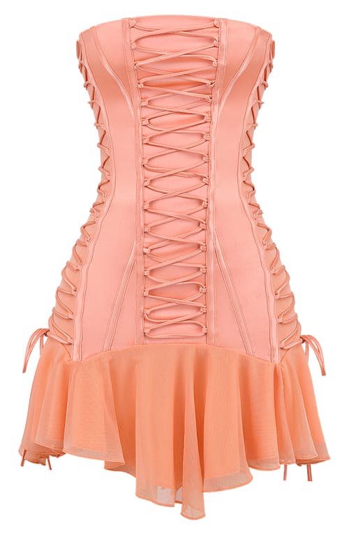 House Of Cb Sirena Lace-up Satin Minidress In Papaya