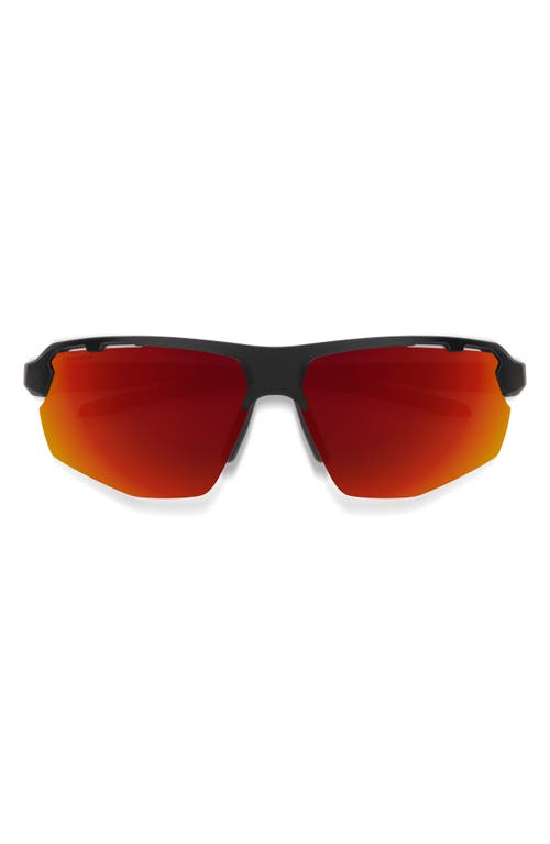 Resolve 70mm ChromaPop Oversize Shield Sunglasses in Matte Black /Red Mirror