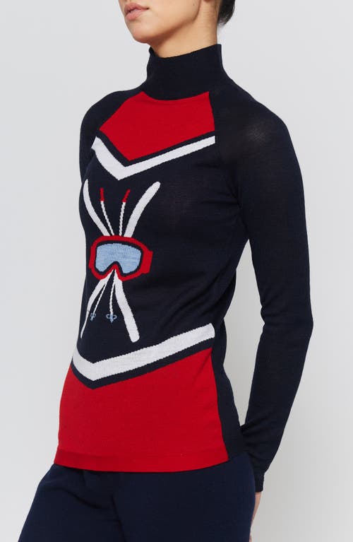 Shop L'etoile Sport Ski Goggle Mock Neck Sweater In Navy