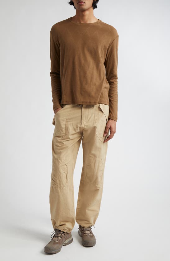 Shop Ranra Orri Pointelle Long Sleeve T-shirt In Workwear Brown