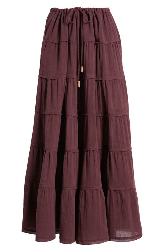 Shop Free People Free-est Simply Smitten Tiered Cotton Maxi Skirt In Chocolate Merlot