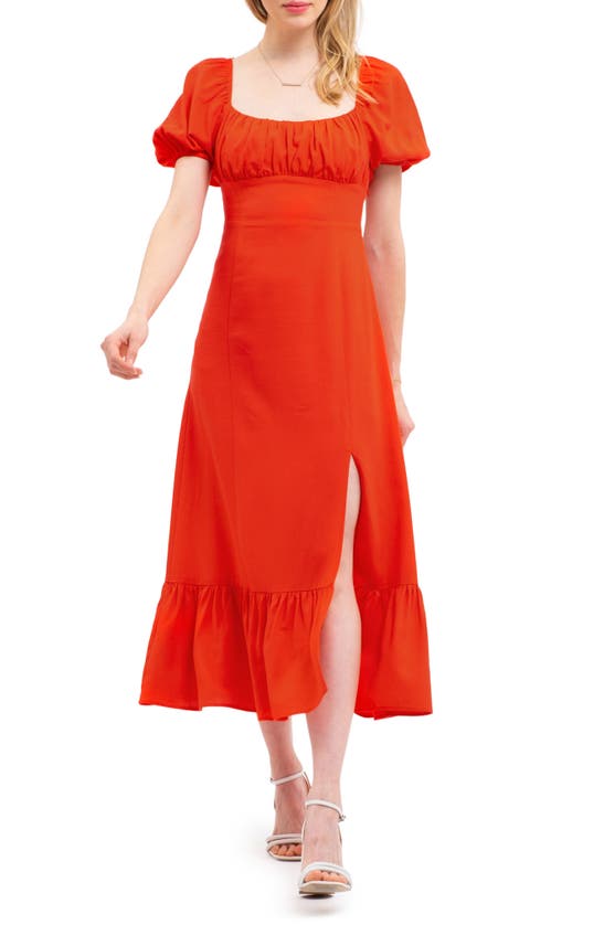 Blu Pepper Puff Sleeve Linen Blend Maxi Dress In Red ModeSens