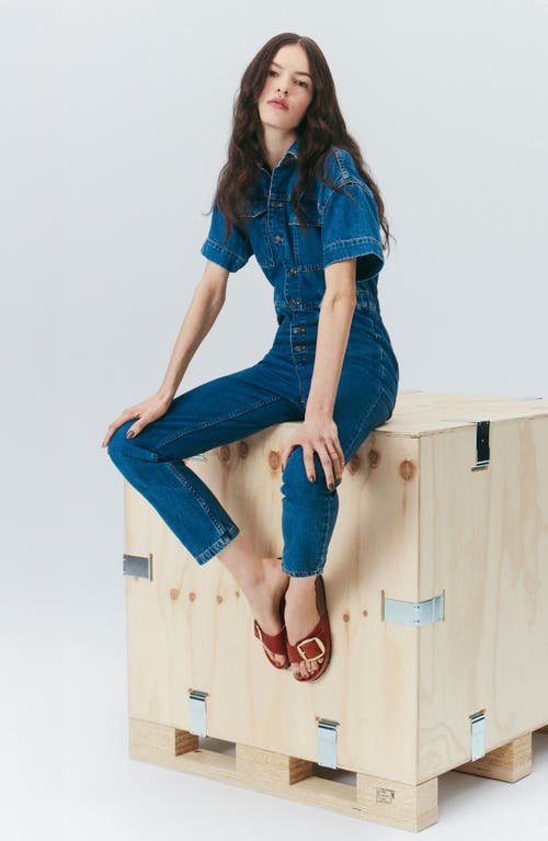 Shop Free People We The Free Marci Denim Jumpsuit In Sapphire Blue