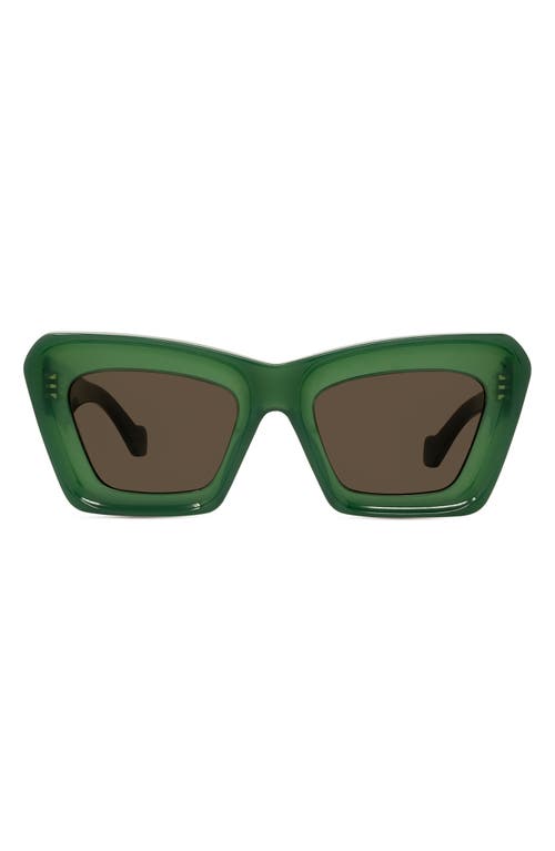 Loewe Anagram 52mm Cat Eye Sunglasses In Shiny Dark Green/brown