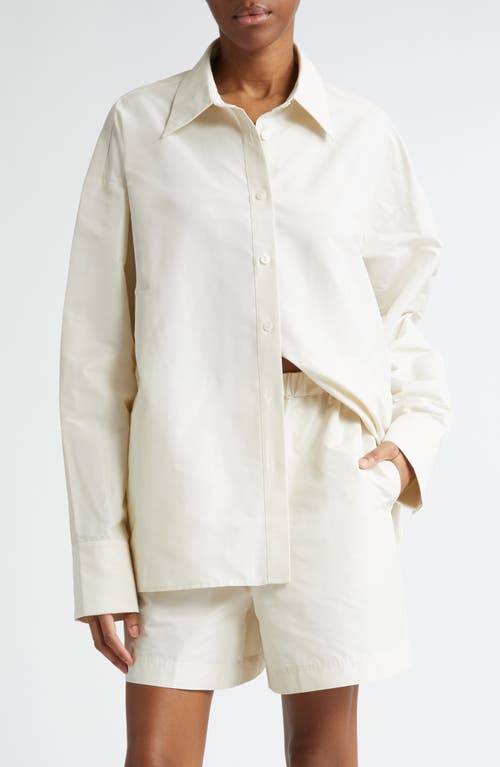 Recycled Polyester Taffeta Button-Up Shirt in Ivory