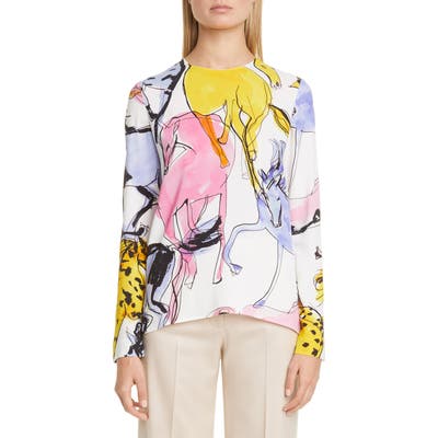 Stella Mccartney Horse Print Stretch Crepe Blouse, 4 IT - White