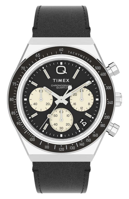 Shop Timex ® Q  Chronograph Leather Strap Watch, 40mm In Silver/black/black