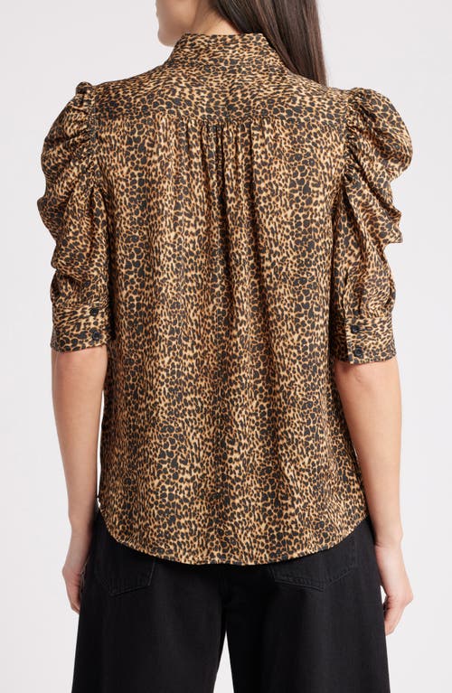 Shop Frame Gillian Leopard Print Puff Sleeve Silk Top In Sand Multi