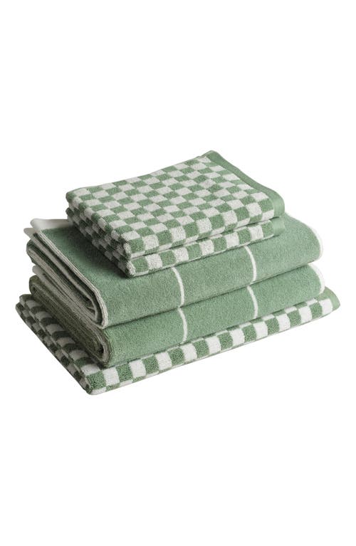 BAINA Essential 5-Piece Bath Towel, Hand Towel & Bath Mat Set in Sage/Chalk 