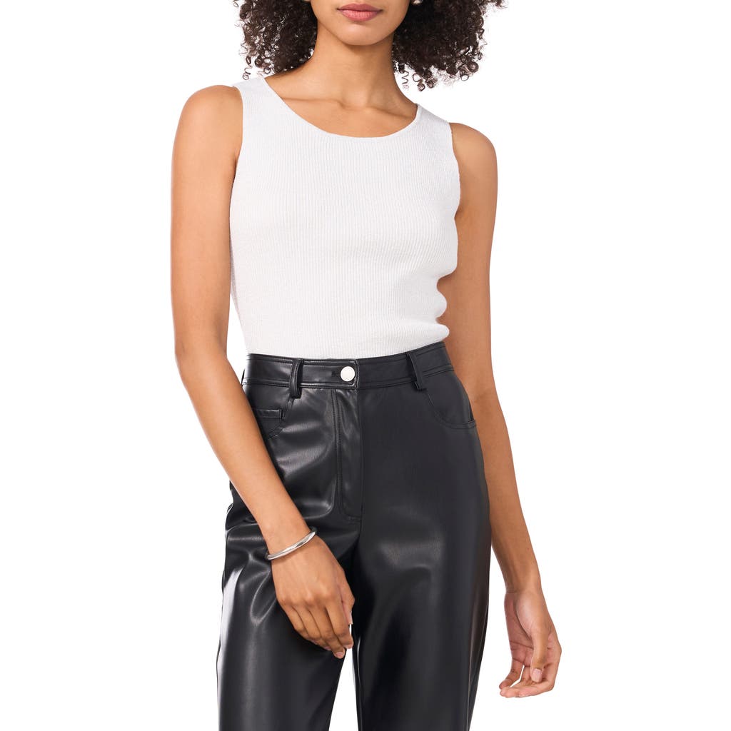 Vince Camuto Metallic Rib Sleeveless Sweater In Sweet Ivory Silver