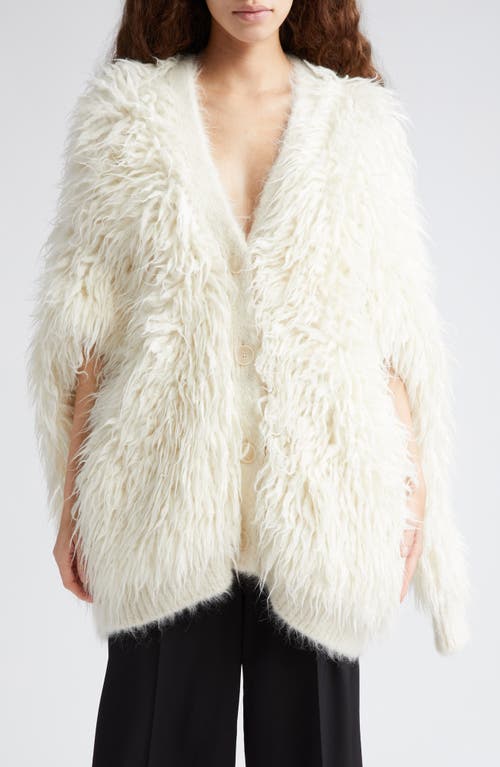 Stella McCartney Oversize Shaggy Alpaca & Wool Blend Cardigan in Pure White at Nordstrom, Size Large