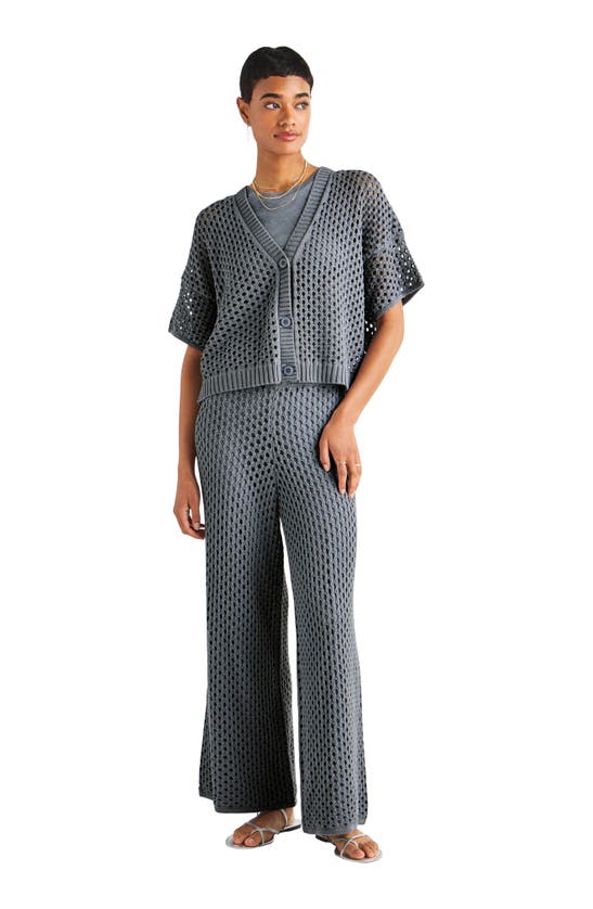 Shop Splendid Nova Pointelle Wide Leg Sweater Pants In Storm