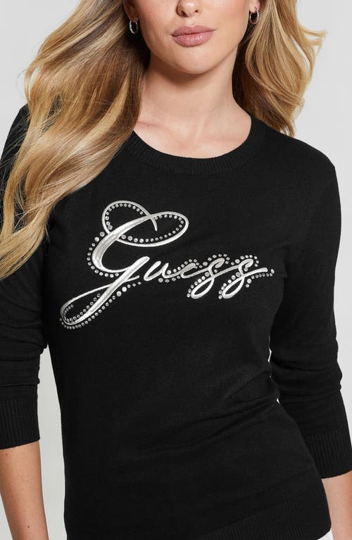 Shop Guess Olive Embellished Logo Sweater In Jet Black