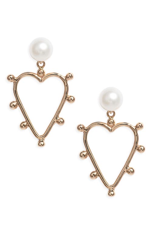 Poppy Finch Pearl Heart Drop Earrings In Pearl/14k Yellow Gold