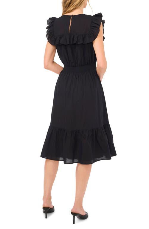 Shop Cece Ruffle Yoke Embroidered Midi Dress In Rich Black