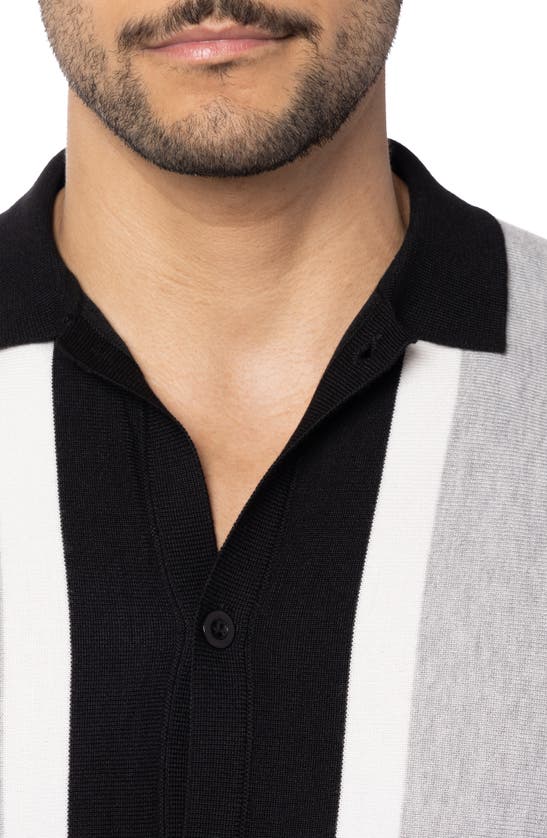 Shop Spring + Mercer Stripe Short Sleeve Button-up Polo Sweater In Black
