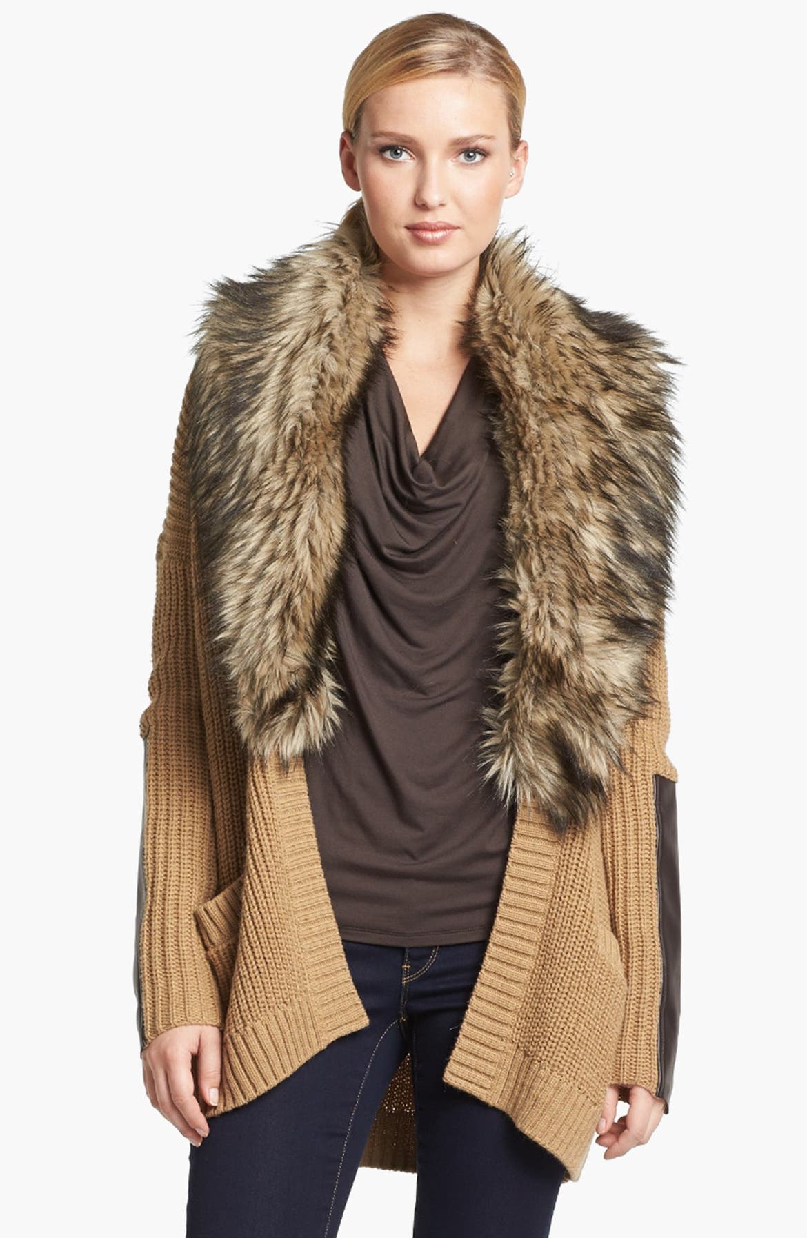 MICHAEL Michael Kors Faux Fur Collar Open Cardigan Nordstrom