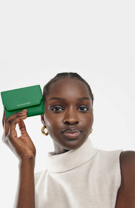 Maison De Sabre Maison De Sabré Leather Trifold Wallet In Emerald Lily