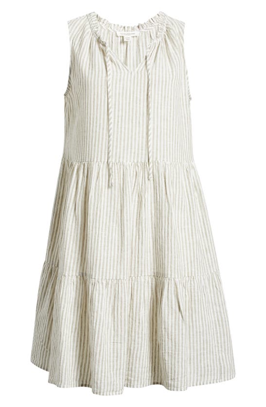 Shop Beachlunchlounge Belle Stripe Tiered Linen & Cotton Dress In Sage Leaves