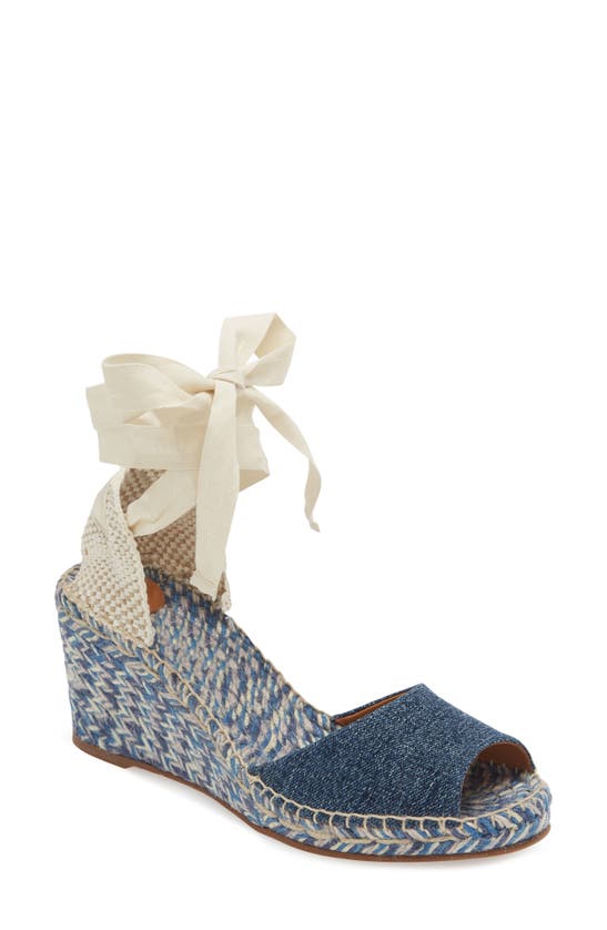 Chloé Piia Espadrille Wedge Blue Size 2 87% Cotton, 13% Hemp, Bovine Leather In Denim