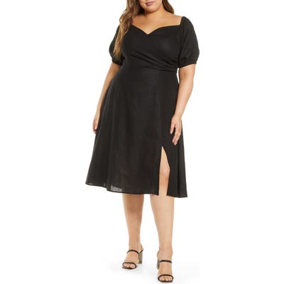 Plus Size Eloquii Sweetheart Linen Blend Dress, Black
