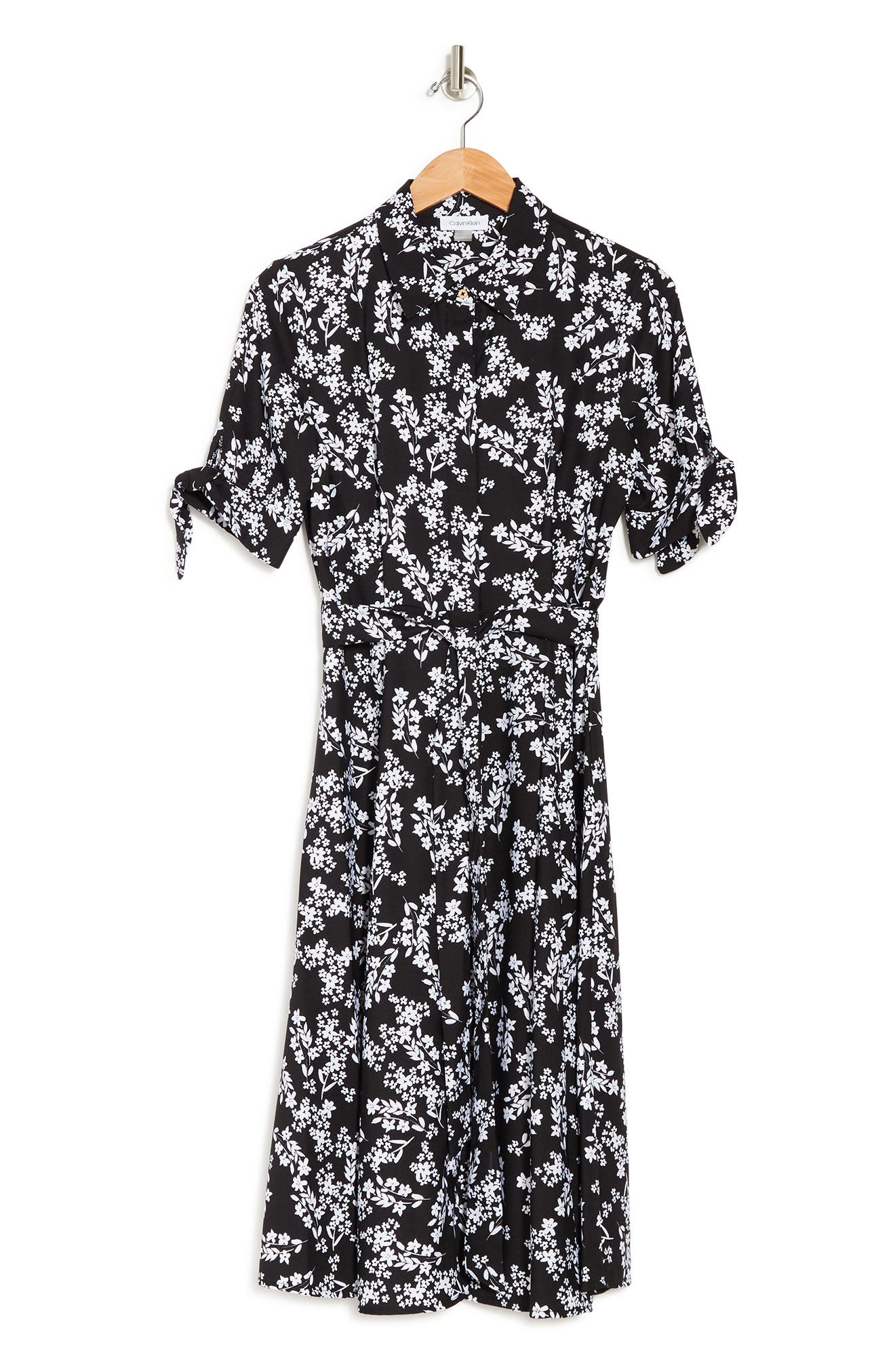 Calvin Klein Floral Printed Midi Shirt Dress In Blk Crm | ModeSens