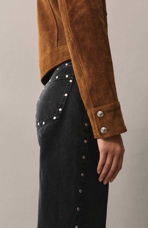 Shop Mango Billie Stud Straight Leg Jeans<br /> In Black Denim