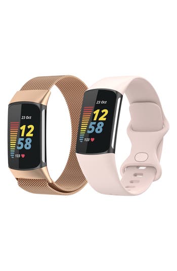 The Posh Tech Assorted 2-pack Silicone Sport & Stainless Steel Fitbit® Watchbands In Multi