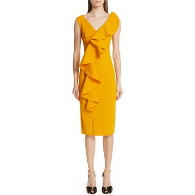 Chiara Boni La Petite Robe Janka Ruffle Midi Cocktail Dress, US / 46 IT - Yellow