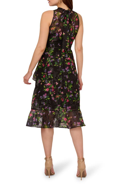 Shop Adrianna Papell Tiered Floral Mock Neck Cocktail Dress In Black Multi