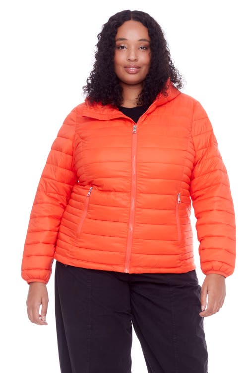 Alpine North Plus Size Yoho Lightweight Packable Puffer Jacket & Bag In Tangerine
