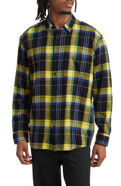 Plaid Flannel Button-Up Shirt in Black Andrew Madras