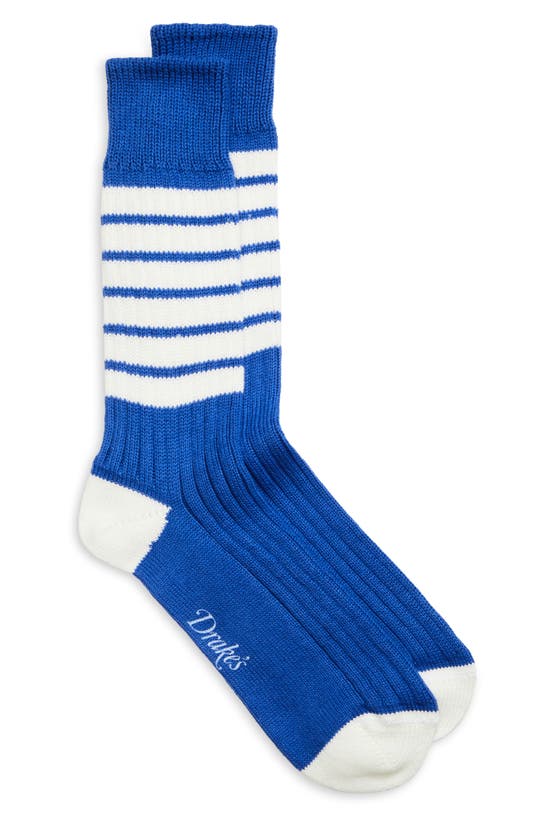 Drake's Stripe Sport Socks In Blue / White