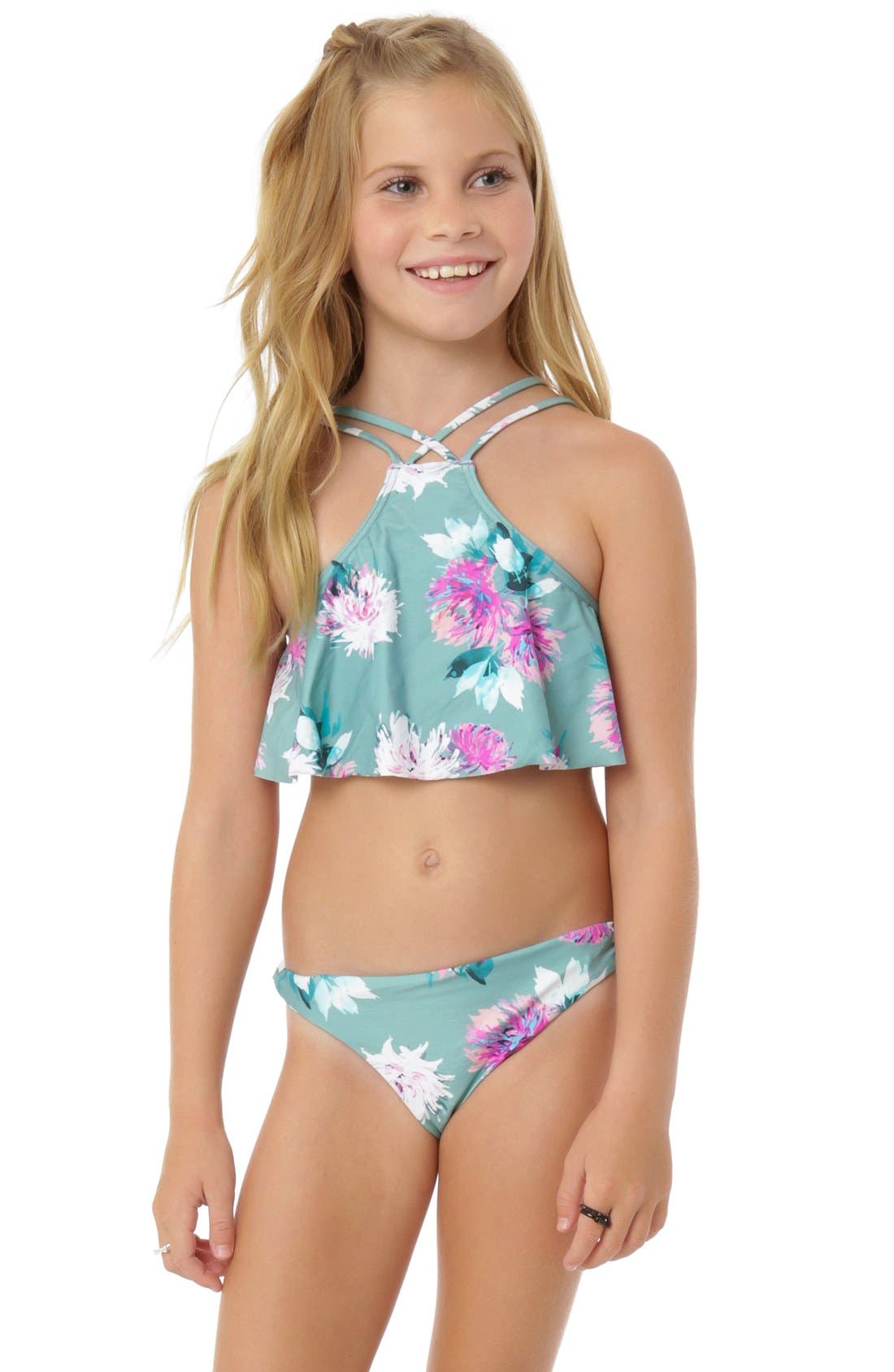 O'Neill 'Riviera' TwoPiece High Neck Halter Swimsuit (Little Girls