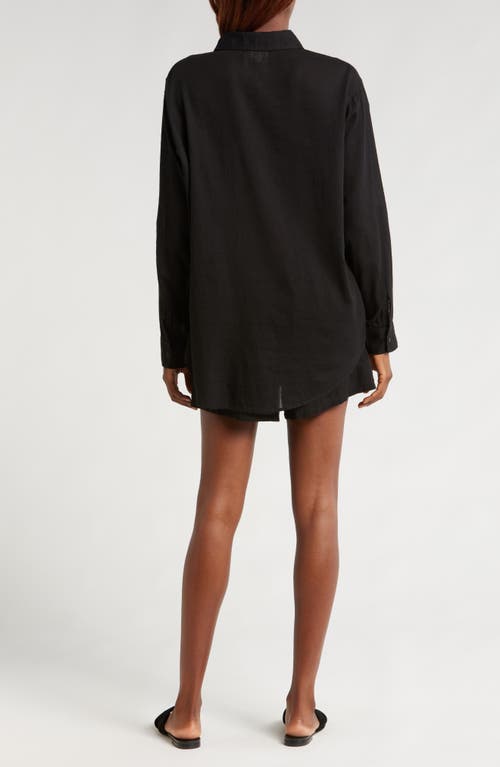 Shop Elan Cotton Button-up Cover-up Shirt In Black