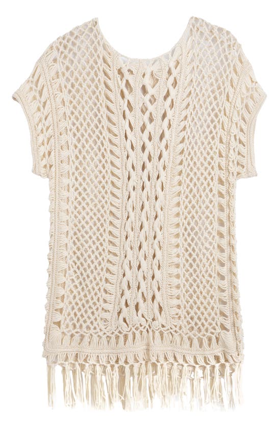 Saachi Fringe Crochet Poncho In Ivory