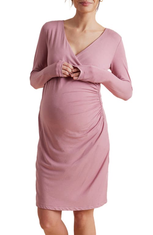 Long Sleeve Faux Wrap Maternity Dress in Nostalgia Rose