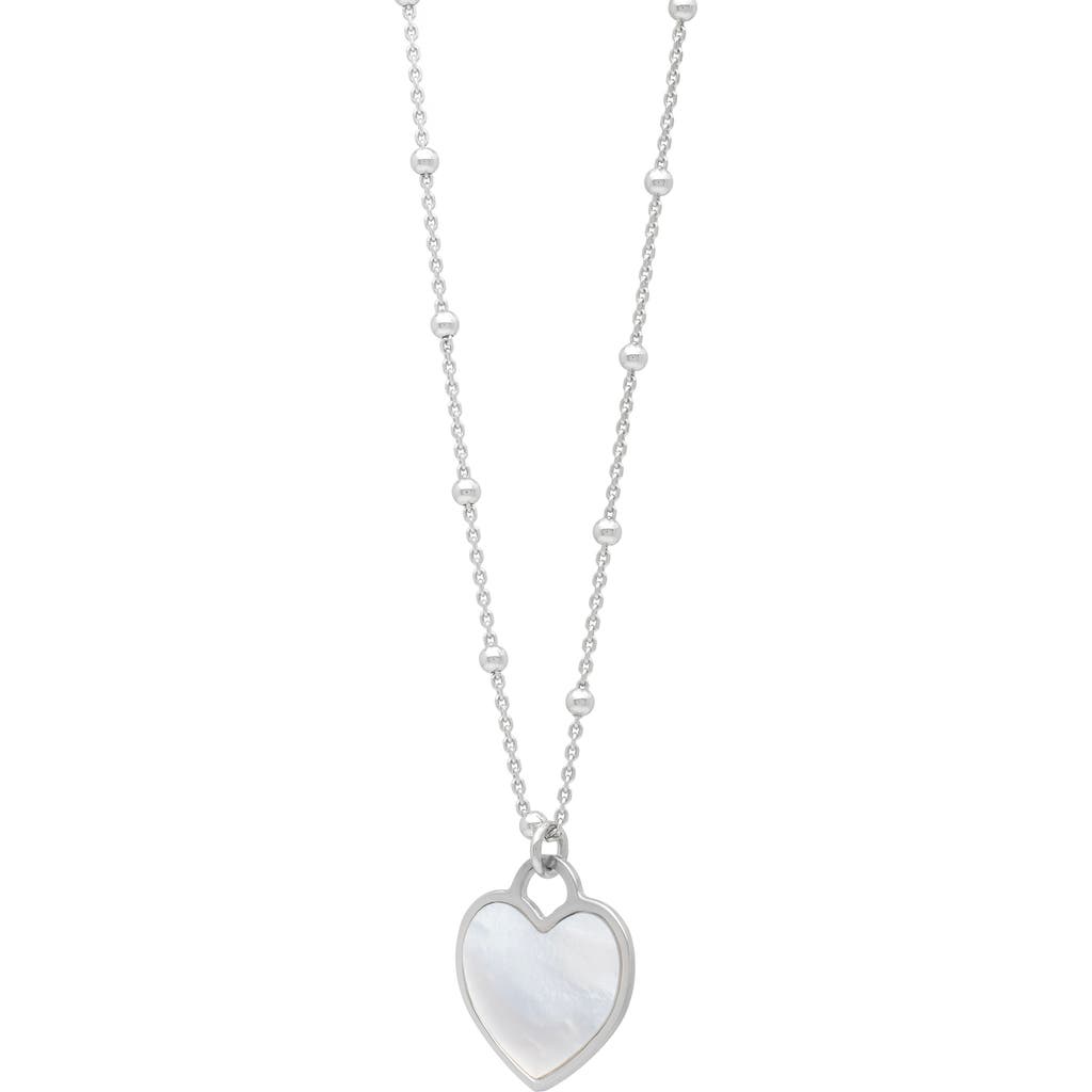 Karat Rush Rhodium Plated Sterling Silver Mother-of-pearl Heart Necklace In Rhodium White