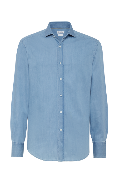 Shop Brunello Cucinelli Lightweight Denim Shirt In Light Denim