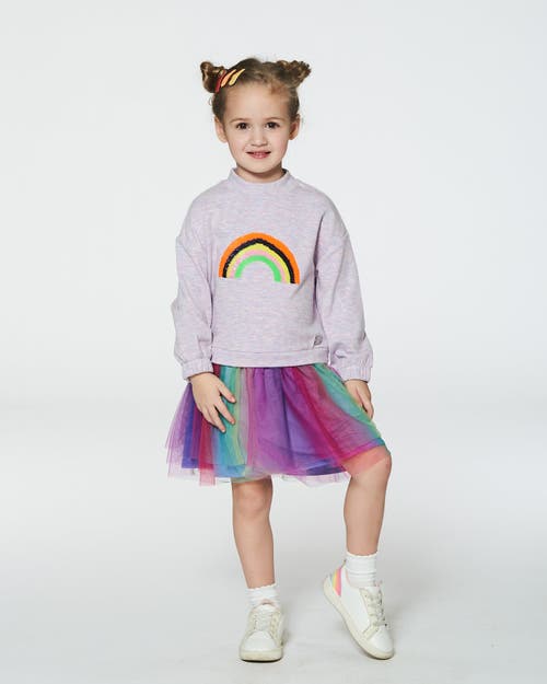 Shop Deux Par Deux Girl's Super Soft Sweatshirt Dress With Rainbow Tulle Skirt In Bougainvillea