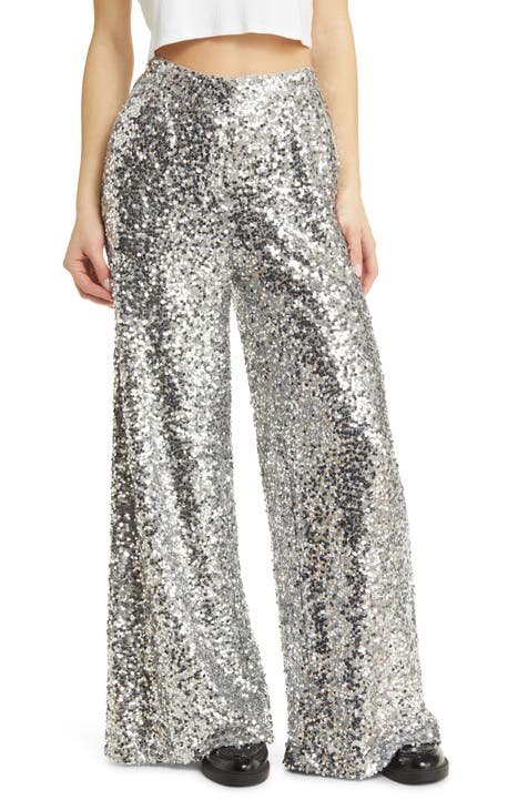 $350 NWT ANIYE BY Womens Gold Pants XS Wedding Wide Leg Sequin Sparkle High  Rise