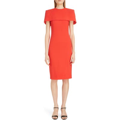 Givenchy Wool Sheath Dress With Removable Cape, 8 FR - Red